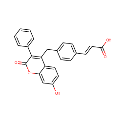 O=C(O)/C=C/c1ccc(Cc2c(-c3ccccc3)c(=O)oc3cc(O)ccc23)cc1 ZINC000140071186