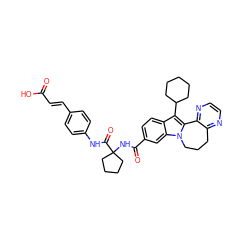 O=C(O)/C=C/c1ccc(NC(=O)C2(NC(=O)c3ccc4c(C5CCCCC5)c5n(c4c3)CCCc3nccnc3-5)CCCC2)cc1 ZINC000059826598