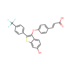 O=C(O)/C=C/c1ccc(Oc2c(-c3ccc(C(F)(F)F)cc3)sc3cc(O)ccc23)cc1 ZINC000221202659