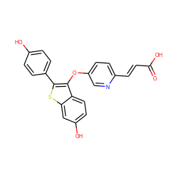 O=C(O)/C=C/c1ccc(Oc2c(-c3ccc(O)cc3)sc3cc(O)ccc23)cn1 ZINC001772580713