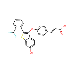 O=C(O)/C=C/c1ccc(Oc2c(-c3ccccc3C(F)F)sc3cc(O)ccc23)cc1 ZINC000223488265