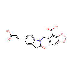 O=C(O)/C=C/c1ccc2c(c1)CC(=O)N2Cc1ccc2c(c1C(=O)O)OCO2 ZINC000653854448