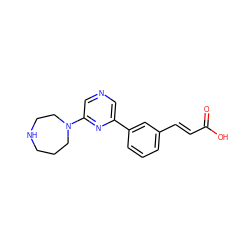 O=C(O)/C=C/c1cccc(-c2cncc(N3CCCNCC3)n2)c1 ZINC000040846719