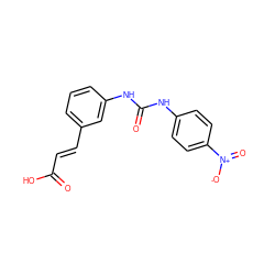 O=C(O)/C=C/c1cccc(NC(=O)Nc2ccc([N+](=O)[O-])cc2)c1 ZINC000004892439