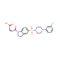 O=C(O)/C=C\C(=O)N1CCc2cc(S(=O)(=O)N3CCN(c4cccc(Cl)c4)CC3)ccc21 ZINC000118514915