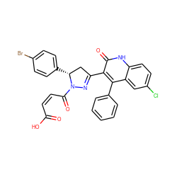 O=C(O)/C=C\C(=O)N1N=C(c2c(-c3ccccc3)c3cc(Cl)ccc3[nH]c2=O)C[C@H]1c1ccc(Br)cc1 ZINC000096283794