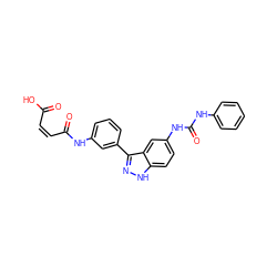 O=C(O)/C=C\C(=O)Nc1cccc(-c2n[nH]c3ccc(NC(=O)Nc4ccccc4)cc23)c1 ZINC001772629320