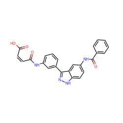 O=C(O)/C=C\C(=O)Nc1cccc(-c2n[nH]c3ccc(NC(=O)c4ccccc4)cc23)c1 ZINC001772585570