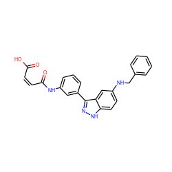 O=C(O)/C=C\C(=O)Nc1cccc(-c2n[nH]c3ccc(NCc4ccccc4)cc23)c1 ZINC001772624650