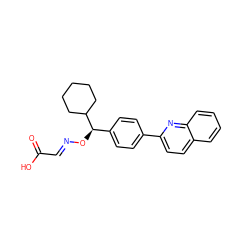 O=C(O)/C=N/O[C@H](c1ccc(-c2ccc3ccccc3n2)cc1)C1CCCCC1 ZINC000013557873