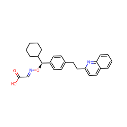 O=C(O)/C=N/O[C@H](c1ccc(CCc2ccc3ccccc3n2)cc1)C1CCCCC1 ZINC000013557877