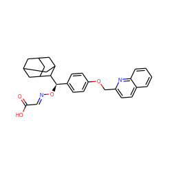 O=C(O)/C=N/O[C@H](c1ccc(OCc2ccc3ccccc3n2)cc1)C1C2CC3CC(C2)CC1C3 ZINC000013557775