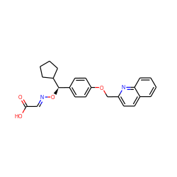 O=C(O)/C=N/O[C@H](c1ccc(OCc2ccc3ccccc3n2)cc1)C1CCCC1 ZINC000013557767