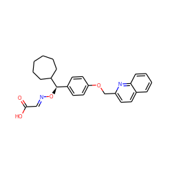 O=C(O)/C=N/O[C@H](c1ccc(OCc2ccc3ccccc3n2)cc1)C1CCCCCC1 ZINC000013557771