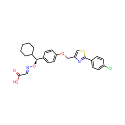 O=C(O)/C=N/O[C@H](c1ccc(OCc2csc(-c3ccc(Cl)cc3)n2)cc1)C1CCCCC1 ZINC000013557823