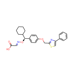 O=C(O)/C=N/O[C@H](c1ccc(OCc2nc(-c3ccccc3)cs2)cc1)C1CCCCC1 ZINC000013557825