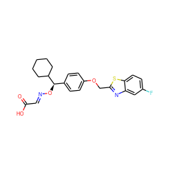 O=C(O)/C=N/O[C@H](c1ccc(OCc2nc3cc(F)ccc3s2)cc1)C1CCCCC1 ZINC000013557843