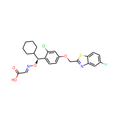 O=C(O)/C=N/O[C@H](c1ccc(OCc2nc3cc(F)ccc3s2)cc1Cl)C1CCCCC1 ZINC000013557845