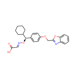 O=C(O)/C=N/O[C@H](c1ccc(OCc2nc3ccccc3o2)cc1)C1CCCCC1 ZINC000013557849