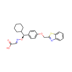 O=C(O)/C=N/O[C@H](c1ccc(OCc2nc3ccccc3s2)cc1)C1CCCCC1 ZINC000013557833