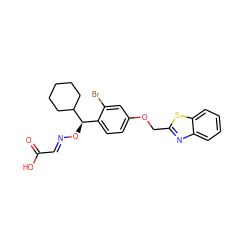 O=C(O)/C=N/O[C@H](c1ccc(OCc2nc3ccccc3s2)cc1Br)C1CCCCC1 ZINC000013557841