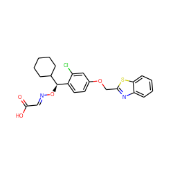 O=C(O)/C=N/O[C@H](c1ccc(OCc2nc3ccccc3s2)cc1Cl)C1CCCCC1 ZINC000013557837