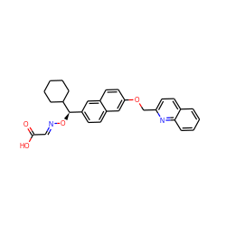 O=C(O)/C=N/O[C@H](c1ccc2cc(OCc3ccc4ccccc4n3)ccc2c1)C1CCCCC1 ZINC000013557892