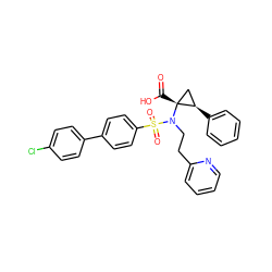 O=C(O)[C@@]1(N(CCc2ccccn2)S(=O)(=O)c2ccc(-c3ccc(Cl)cc3)cc2)C[C@H]1c1ccccc1 ZINC000042875450