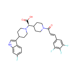 O=C(O)[C@@H](C1CCN(C(=O)/C=C/c2cc(F)c(F)c(F)c2)CC1)N1CCC(c2c[nH]c3cc(F)ccc23)CC1 ZINC000028824827