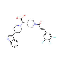 O=C(O)[C@@H](C1CCN(C(=O)/C=C/c2cc(F)c(F)c(F)c2)CC1)N1CCC(c2c[nH]c3ccccc23)CC1 ZINC000028824807