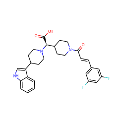 O=C(O)[C@@H](C1CCN(C(=O)/C=C/c2cc(F)cc(F)c2)CC1)N1CCC(c2c[nH]c3ccccc23)CC1 ZINC000028824817