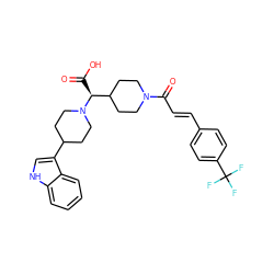 O=C(O)[C@@H](C1CCN(C(=O)/C=C/c2ccc(C(F)(F)F)cc2)CC1)N1CCC(c2c[nH]c3ccccc23)CC1 ZINC000028824819