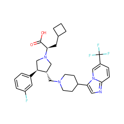 O=C(O)[C@@H](CC1CCC1)N1C[C@H](CN2CCC(c3cnc4ccc(C(F)(F)F)cn34)CC2)[C@@H](c2cccc(F)c2)C1 ZINC000028521109