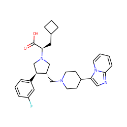 O=C(O)[C@@H](CC1CCC1)N1C[C@H](CN2CCC(c3cnc4ccccn34)CC2)[C@@H](c2cccc(F)c2)C1 ZINC000033817881