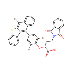 O=C(O)[C@@H](CCN1C(=O)c2ccccc2C1=O)Oc1c(Br)cc(-c2c3ccccc3c(Br)c3sc4ccccc4c23)cc1Br ZINC000095610979