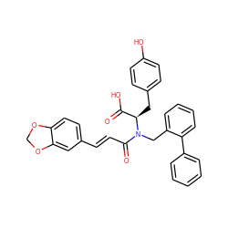 O=C(O)[C@@H](Cc1ccc(O)cc1)N(Cc1ccccc1-c1ccccc1)C(=O)/C=C/c1ccc2c(c1)OCO2 ZINC000027638985