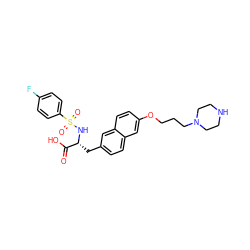 O=C(O)[C@@H](Cc1ccc2cc(OCCCN3CCNCC3)ccc2c1)NS(=O)(=O)c1ccc(F)cc1 ZINC001772616233