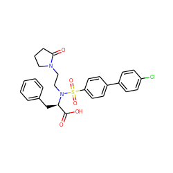 O=C(O)[C@@H](Cc1ccccc1)N(CCN1CCCC1=O)S(=O)(=O)c1ccc(-c2ccc(Cl)cc2)cc1 ZINC000042852571