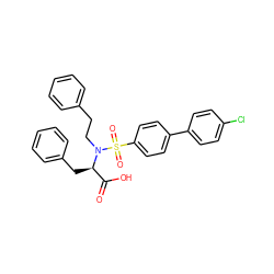 O=C(O)[C@@H](Cc1ccccc1)N(CCc1ccccc1)S(=O)(=O)c1ccc(-c2ccc(Cl)cc2)cc1 ZINC000040918049