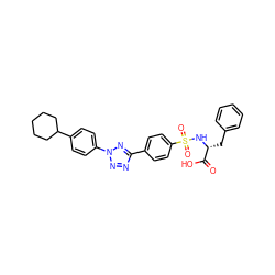 O=C(O)[C@@H](Cc1ccccc1)NS(=O)(=O)c1ccc(-c2nnn(-c3ccc(C4CCCCC4)cc3)n2)cc1 ZINC000027712382