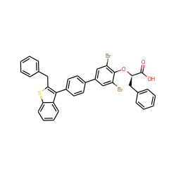 O=C(O)[C@@H](Cc1ccccc1)Oc1c(Br)cc(-c2ccc(-c3c(Cc4ccccc4)sc4ccccc34)cc2)cc1Br ZINC000028758461