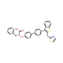 O=C(O)[C@@H](Cc1ccccc1)Oc1ccc(-c2ccc(-c3c(Cc4nccs4)sc4ccccc34)cc2)cc1 ZINC000028756357