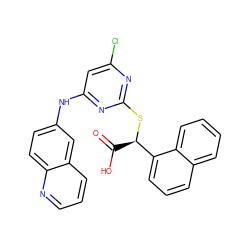 O=C(O)[C@@H](Sc1nc(Cl)cc(Nc2ccc3ncccc3c2)n1)c1cccc2ccccc12 ZINC000066111989