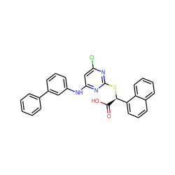 O=C(O)[C@@H](Sc1nc(Cl)cc(Nc2cccc(-c3ccccc3)c2)n1)c1cccc2ccccc12 ZINC000066074475