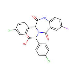 O=C(O)[C@@H](c1ccc(Cl)cc1)N1C(=O)c2cc(I)ccc2NC(=O)[C@H]1c1ccc(Cl)cc1 ZINC000016051341