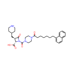 O=C(O)[C@@H]1[C@@H](CC2CCNCC2)C(=O)N1C(=O)N1CCN(C(=O)CCCCCCc2cccc3ccccc23)CC1 ZINC000026375890