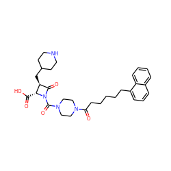 O=C(O)[C@@H]1[C@@H](CC2CCNCC2)C(=O)N1C(=O)N1CCN(C(=O)CCCCCc2cccc3ccccc23)CC1 ZINC000026375768