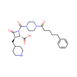 O=C(O)[C@@H]1[C@@H](CC2CCNCC2)C(=O)N1C(=O)N1CCN(C(=O)CCCCc2ccccc2)CC1 ZINC000026376048