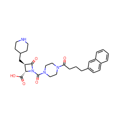 O=C(O)[C@@H]1[C@@H](CC2CCNCC2)C(=O)N1C(=O)N1CCN(C(=O)CCCc2ccc3ccccc3c2)CC1 ZINC000026285490