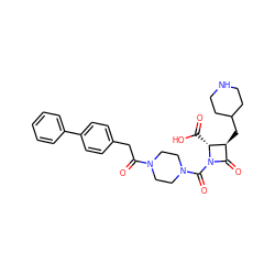 O=C(O)[C@@H]1[C@@H](CC2CCNCC2)C(=O)N1C(=O)N1CCN(C(=O)Cc2ccc(-c3ccccc3)cc2)CC1 ZINC000026291495